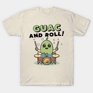 Guac and Roll; Kawaii Avocado Drummer T-Shirt